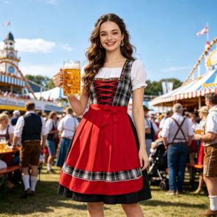 德国啤酒节 Dirndl 连衣裙 巴伐利亚传统格子款 节日派对演出服