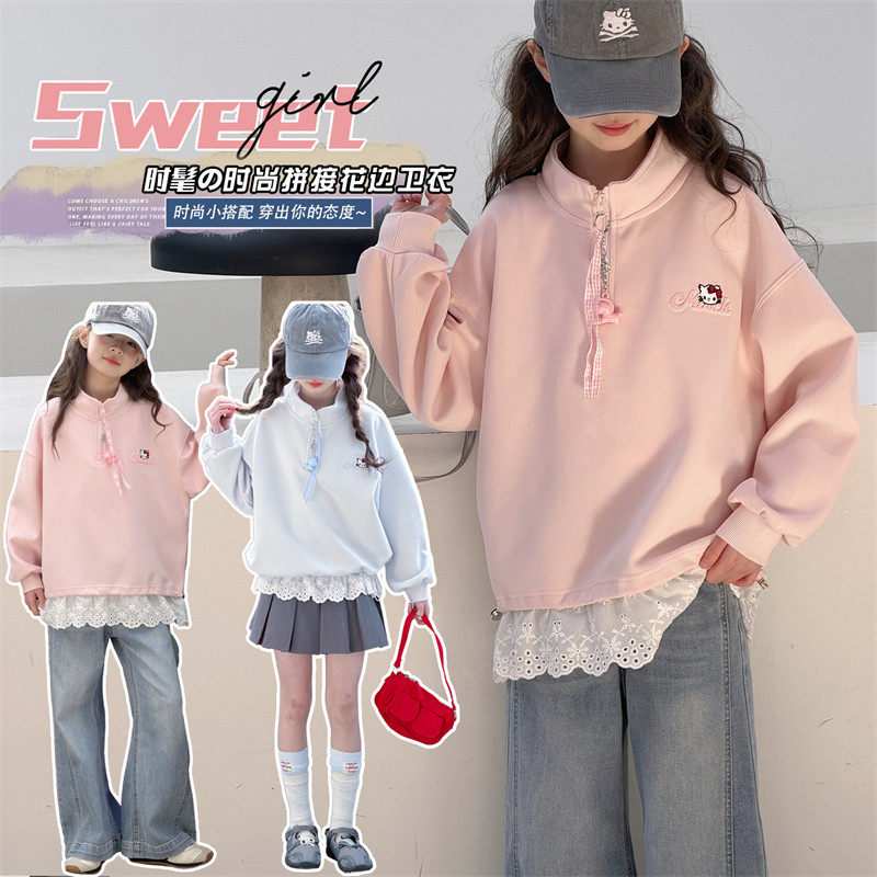 立领拉链春装打底上衣风半女童卫衣2026女大童洋气春秋衫新款学院