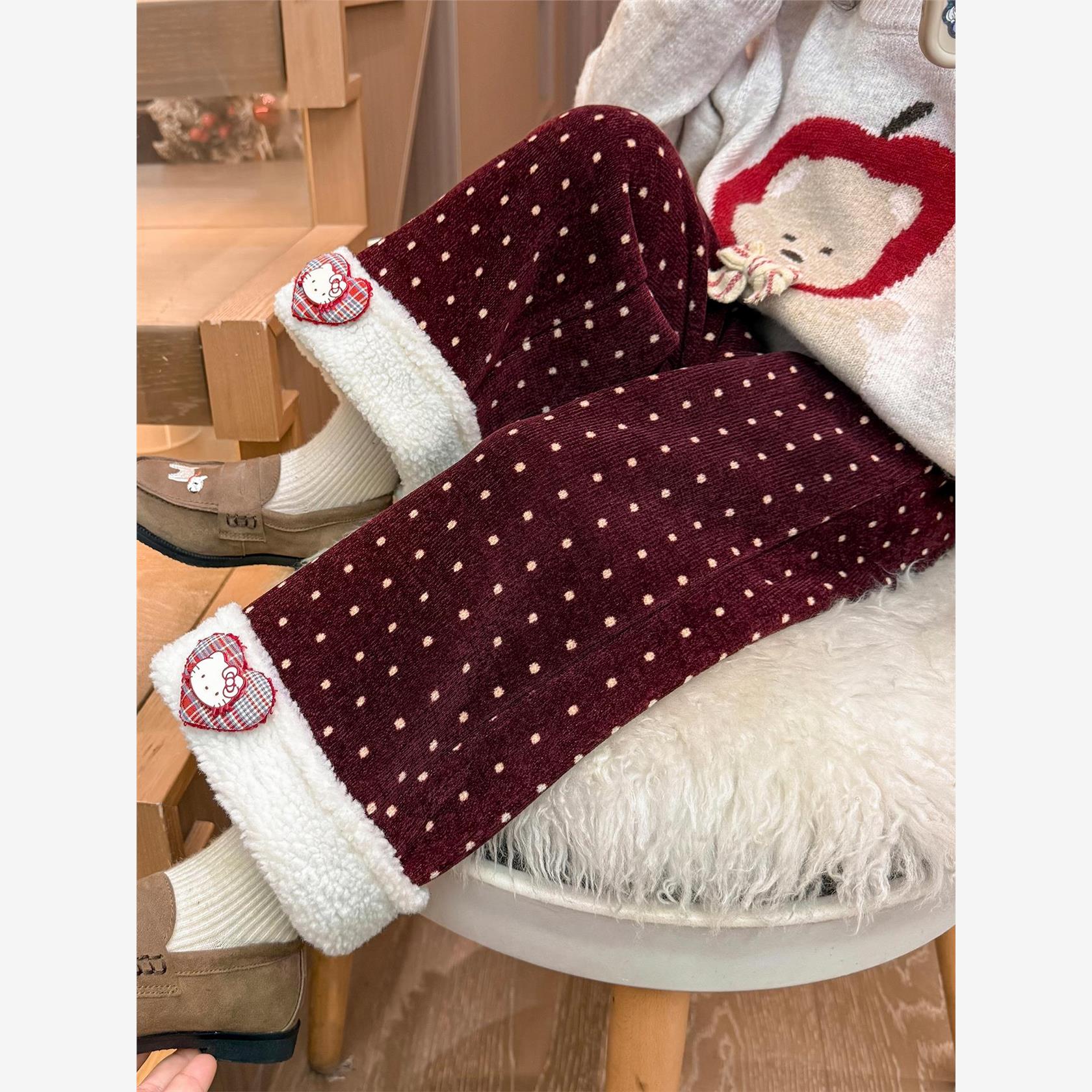 女小童加绒阔腿裤秋冬款