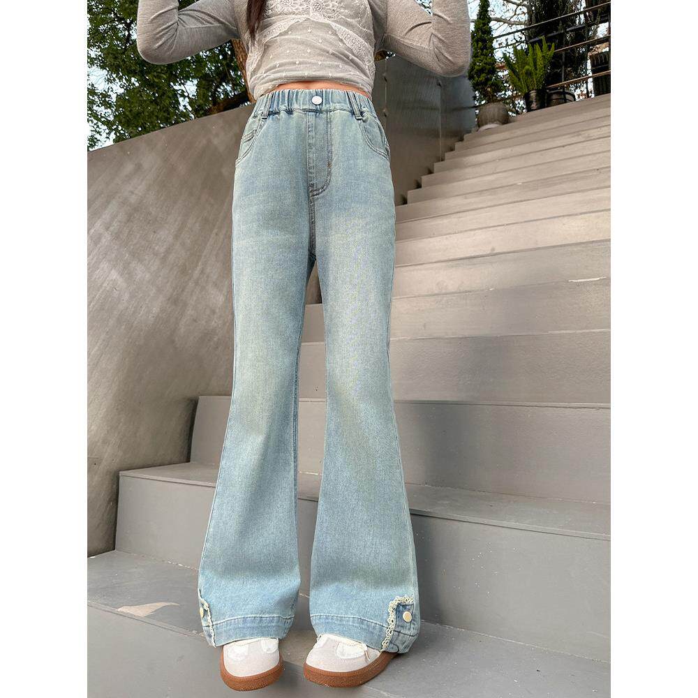 新款春款长裤中大童微喇2026显瘦裤子牛仔女童女孩儿童喇叭裤弹力