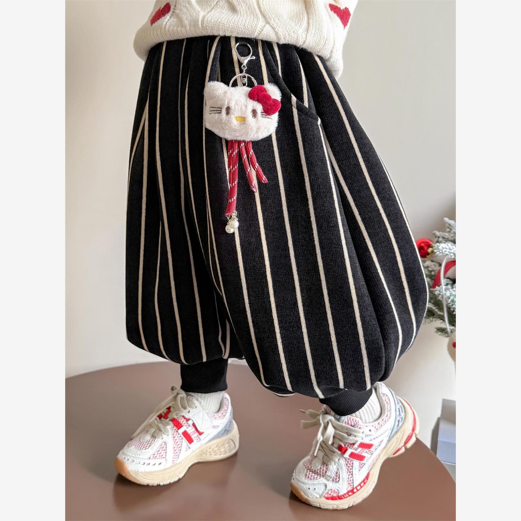 女童玩偶加绒裤子秋冬新