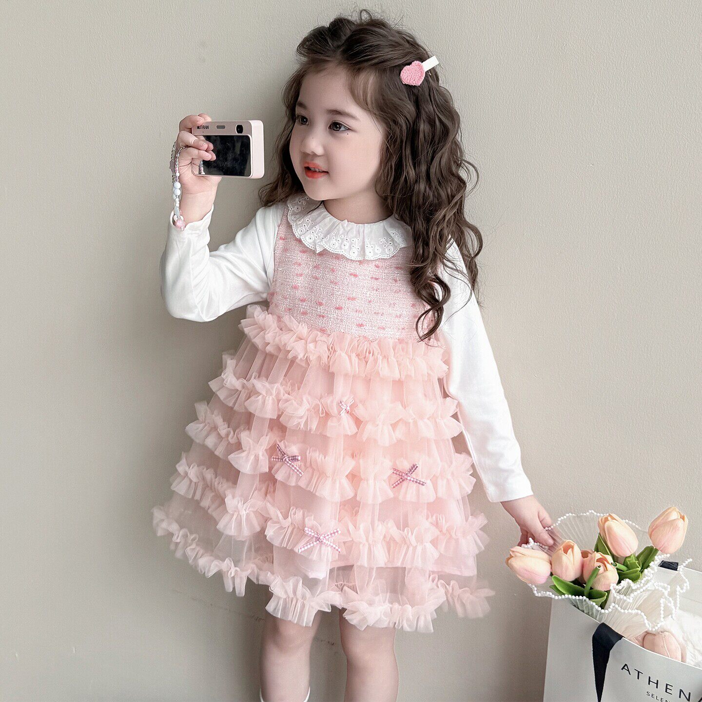 春秋宝宝公主裙小女孩香风春装女背心女童小套装纱裙2026连衣裙款