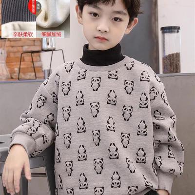 加厚冬季一体加绒卫衣2025新款大儿童秋冬男孩高领男童打底衫洋气