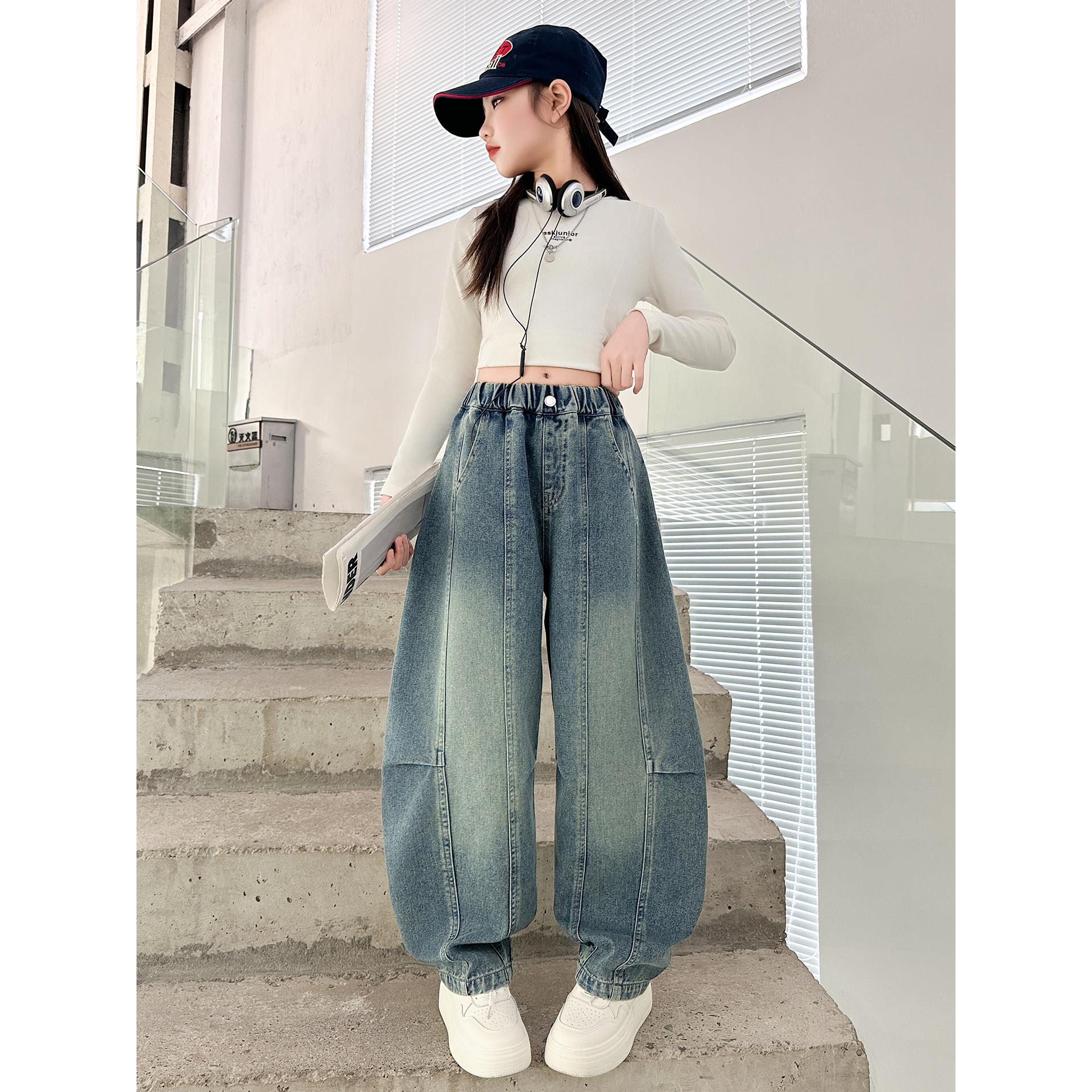 春装阔腿裤时髦2026宽松裤子女童哈伦儿童新款中大童牛仔炸街裤潮