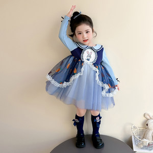 女连衣裙2026女童春秋宝宝公主裙子纱裙超警官款兔子洋气儿童好看