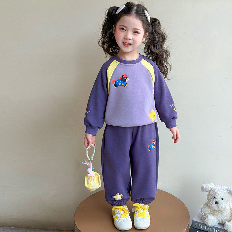 休闲时髦超女宝洋气卫衣新款款春装女童儿童2026好看套装拼色春秋