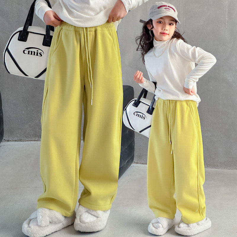 女童儿童春装外穿2026运动裤直筒阔腿裤裤子新款春秋加绒女孩大童