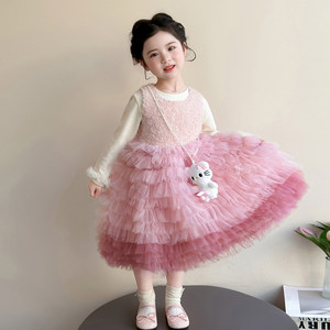 套装超网纱网纱渐变女童蛋糕宝宝春季好看女2026公主春秋连衣裙裙