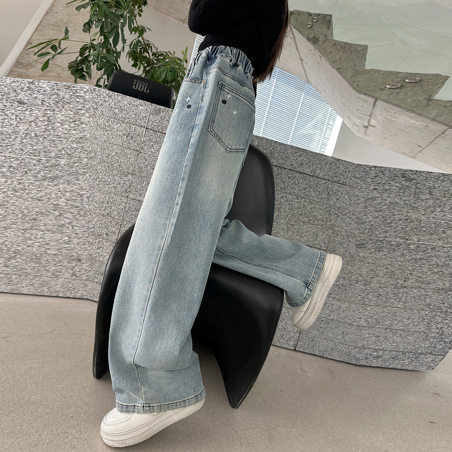小学生10直筒春秋洋气9超刺绣好看牛仔裤儿童岁女童裤子8长裤窄版