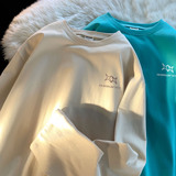 青少年长袖t恤男生秋季校园风纯色简约圆领上衣复古宽松大码体恤，男装T恤，电商A336-1