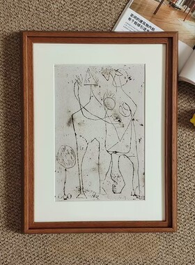 法式中古风抽象装饰画柚木色实木