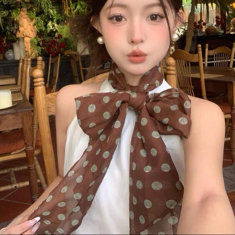 长条波点丝巾系脖高级感女韩系脖子搭配领巾丝带飘带腰带2026新款