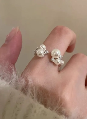 法式小众设计感珍珠锆石开口戒指女时尚个性轻奢高级感食指戒指环