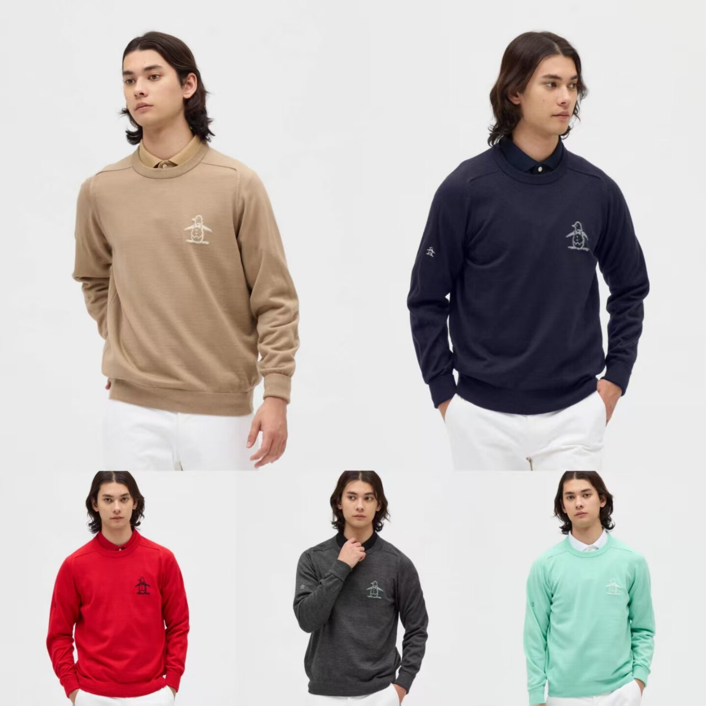 日本产Munsinwear万星威25秋冬高尔夫男装大LOGO长袖圆领毛衣代购