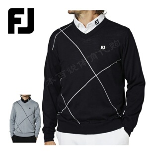 25年新日本Footjoy FJ高尔夫男装秋冬长袖菱格纹V领针织毛衣正品