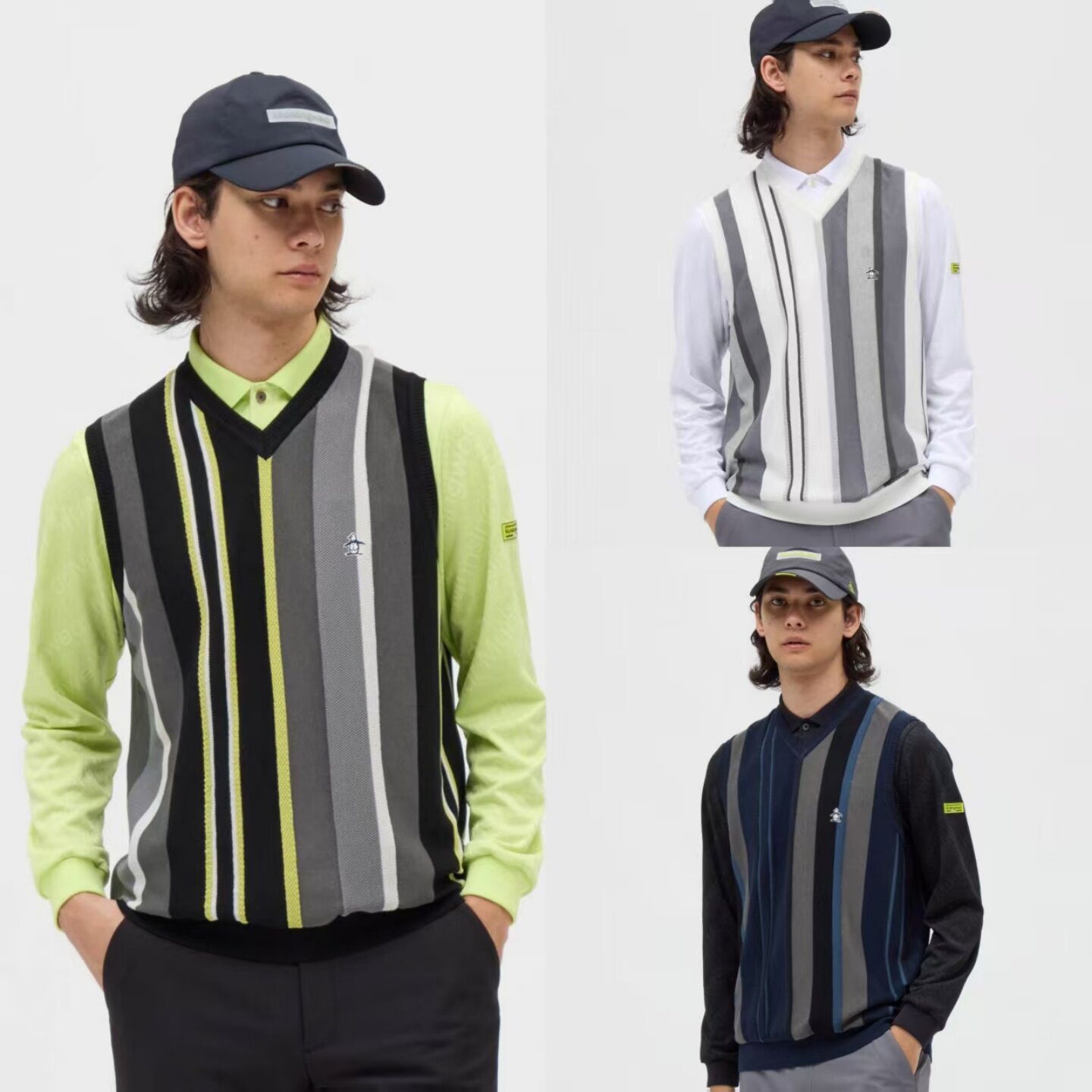 日本产Munsingwear万星威25秋冬条纹马甲针织背心高尔夫男装正品