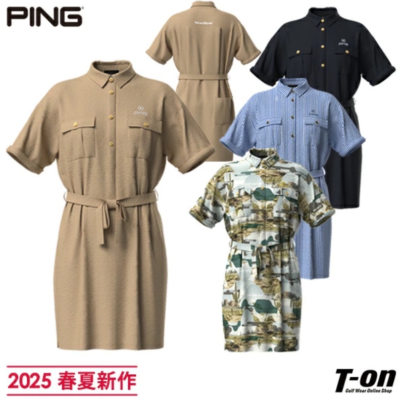 日本Ping Golf 高尔夫女士连衣裙短袖泡泡纱刺绣标25春夏正品代购