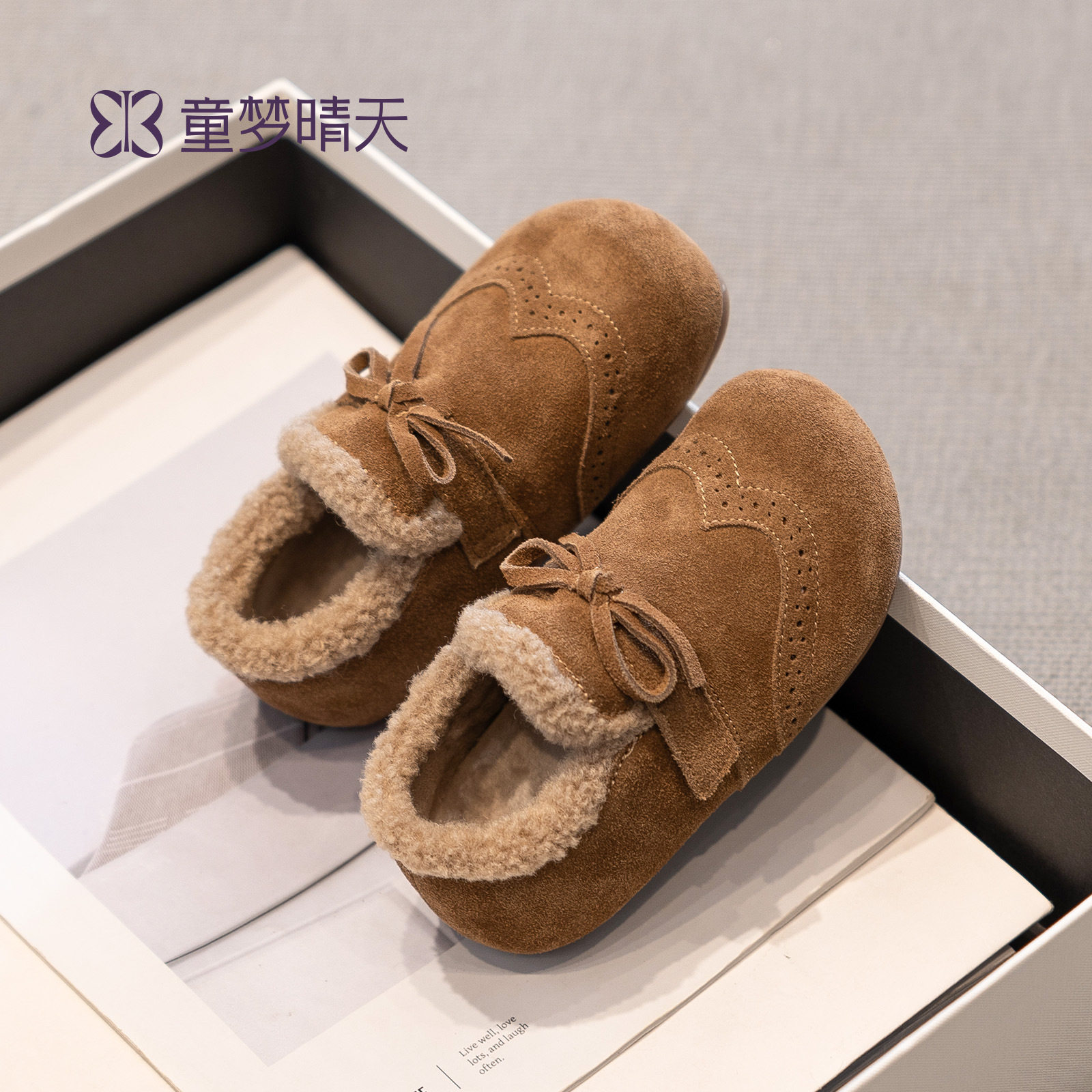 女童加绒勃肯鞋2026新款儿童保暖皮鞋二棉鞋皮毛一体复古休闲软底