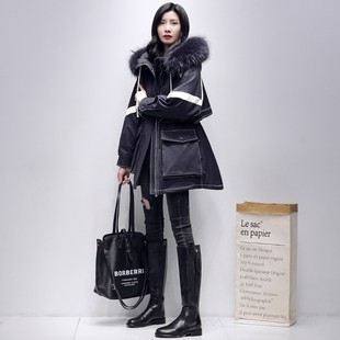 2024冬新款貉子大毛领羽绒服女中长款白鸭绒百搭时尚工装派克服