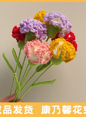 康乃馨手工花束成品手钩花钩织钩针毛线编织花礼物送闺蜜母亲老师