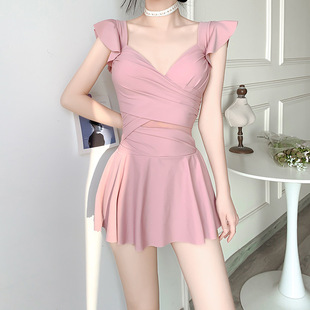 遮肚显瘦小胸聚拢泡温泉游泳装 连体泳衣女夏纯欲风爆款 保守裙式