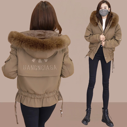 冬季短款加绒派克服女士2024新款妈妈棉袄子洋气加厚棉衣棉服外套