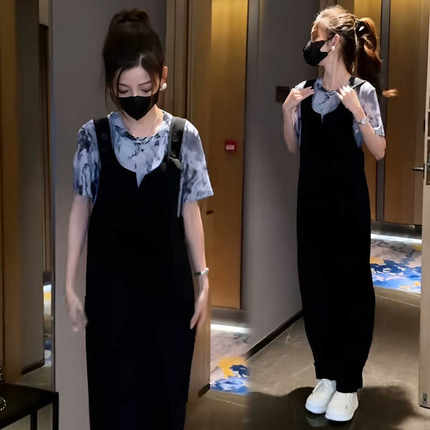 2025新款夏装搭配一整套盐系轻熟休闲小香风短袖背带裤套装女夏季
