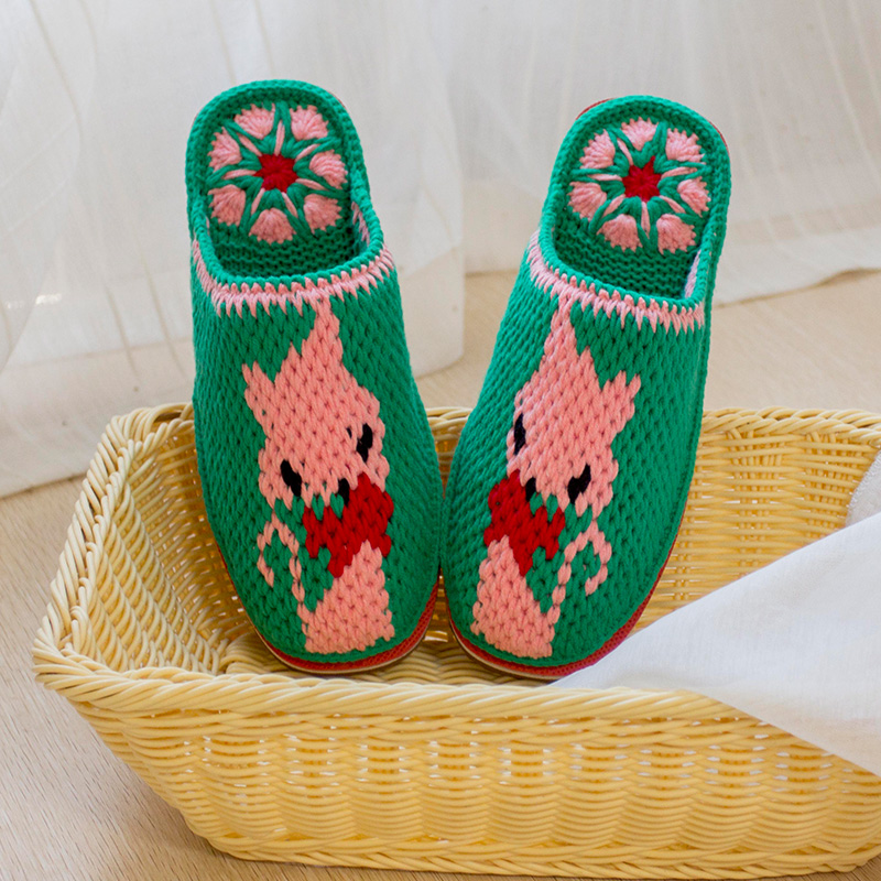 雅馨绣坊diy手工春秋钩针四股棉线可爱小狐狸勾拖鞋编织材料包