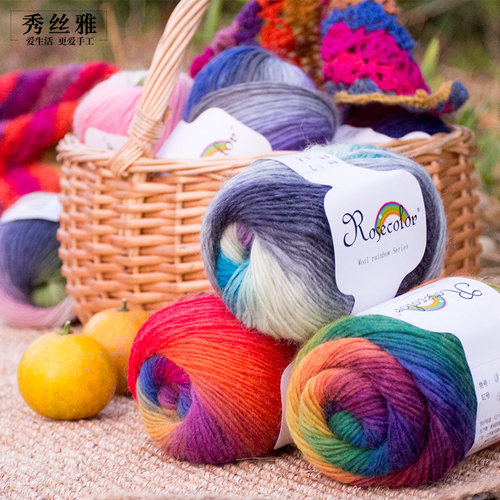 毛线彩虹毛线披肩围巾手工手编