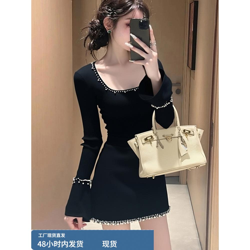 早秋温柔富家千金穿搭重要场合轻奢高级感巨好看小香风黑色连衣裙