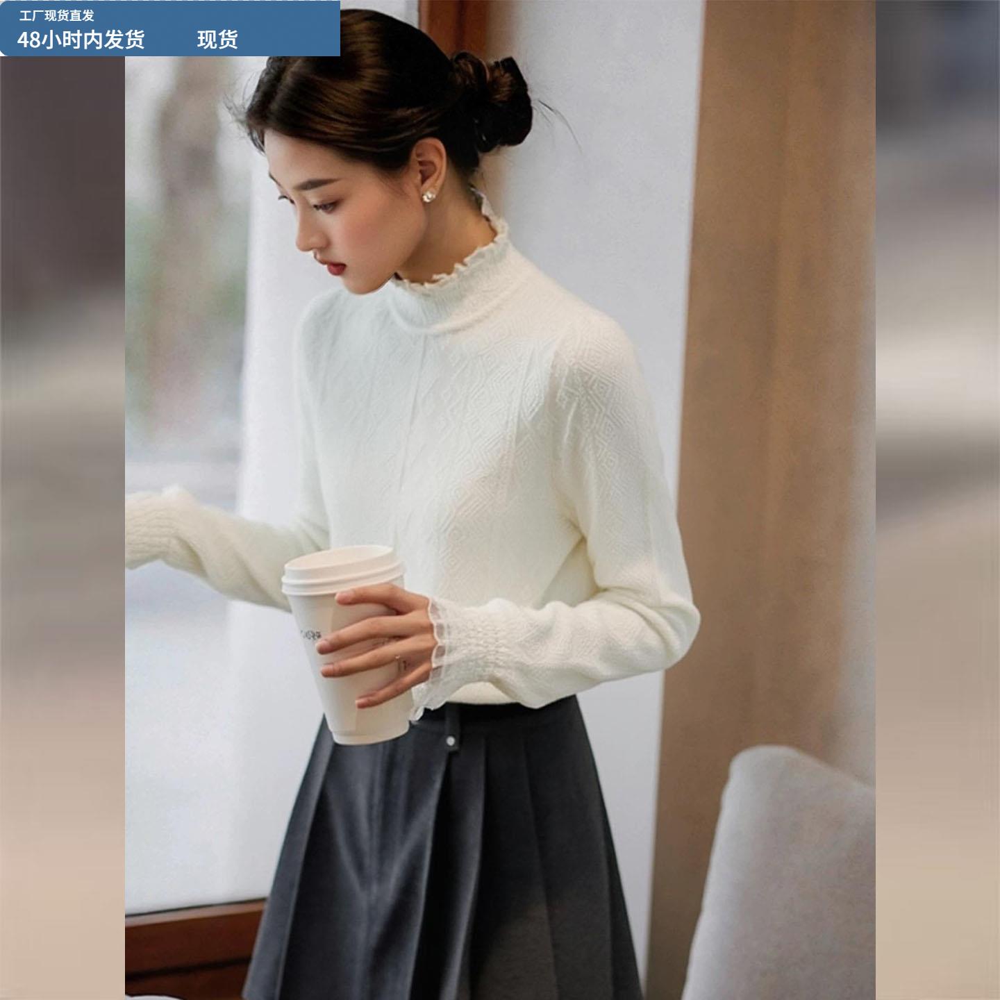 法式白色半高领打底衫女2025冬季新款巨好看的修身内搭针织衫上衣