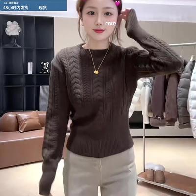 圆领麻花软糯毛衣女秋冬款2025新款爆款可外穿内搭打底针织衫上衣