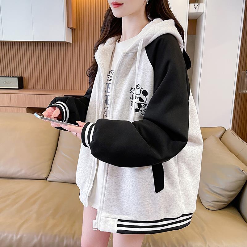 初高中学生超好看学院风连帽卫衣棒球服女冬季新款加厚羊羔毛外套