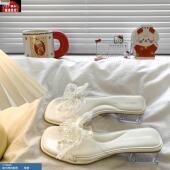 透明粗跟仙女风高跟外穿凉鞋 蝴蝶结时尚 新款 女2025年夏季 一字拖鞋