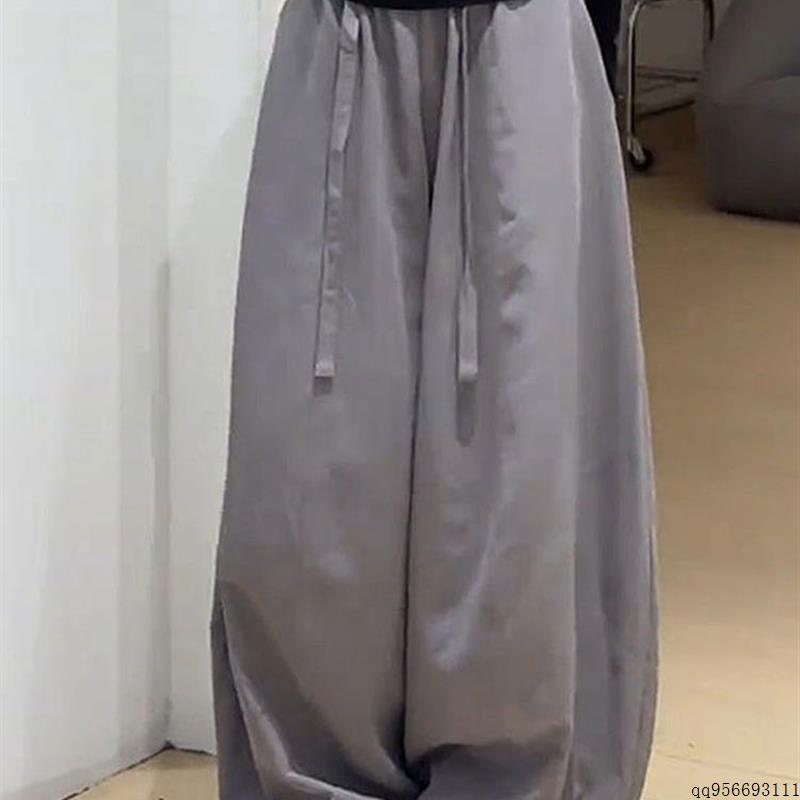 慵懒松弛感灰色阔腿裤女2025年秋季新大码胖mm宽松垂感小众休闲裤