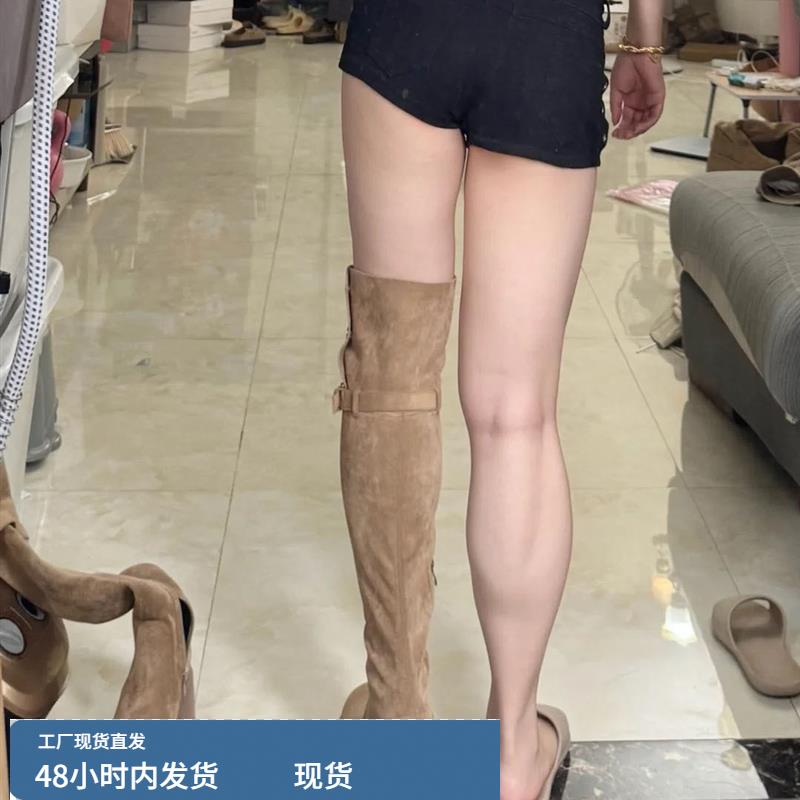 羊皮版~胖mm大筒围厚底增高翻折两穿堆堆靴女2025秋冬新款骑士靴