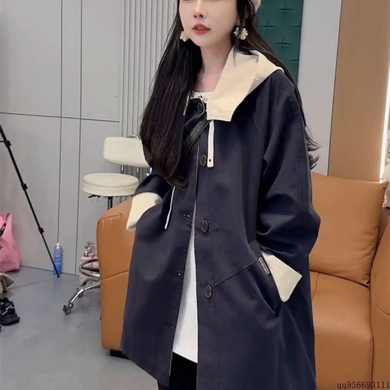 撞色拼接风衣女中长款2025秋季新款工装韩版设计感休闲洋气外套女