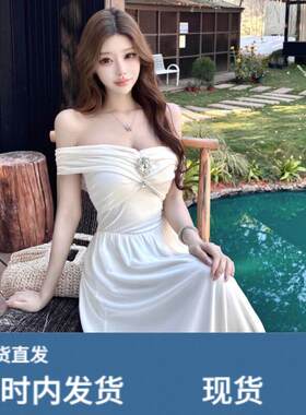 法式名媛性感抹胸洋装减龄特别漂亮掐腰小裙子气质收腰长裙礼服