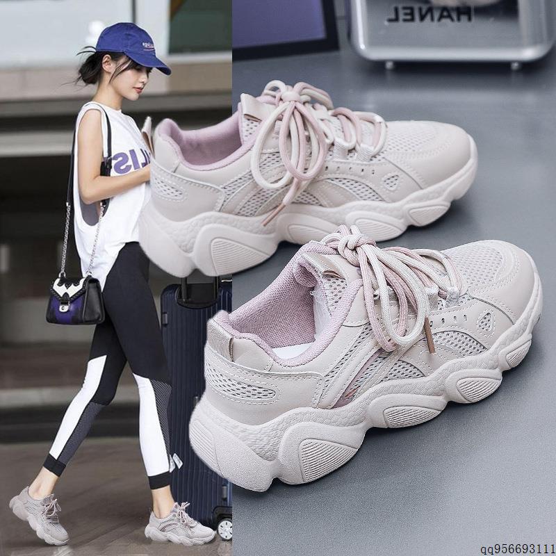 韩版2025春季新款运动鞋女韩版厚底网面老爹鞋子女街拍休闲跑步鞋