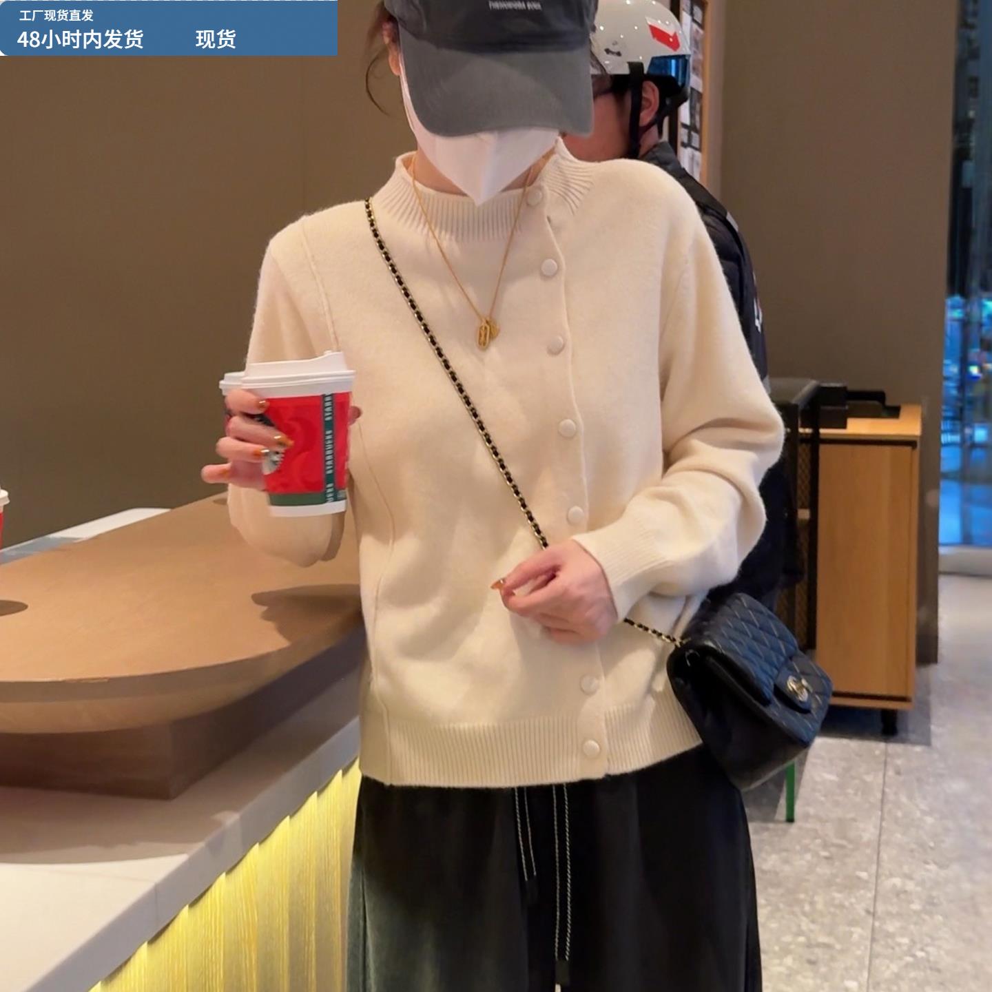 设计感圆领针织开衫毛衣女款冬季2025新款爆款可外穿内搭针织上衣