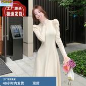 白色针织半高领毛衣连衣裙女秋冬季 配大衣内搭打底长裙子 2024新款