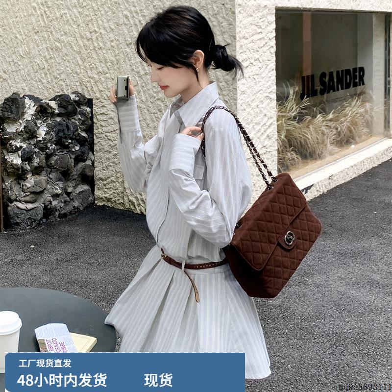 巨好看的条纹连衣裙女早秋2025新款小个子独特长袖衬衫裙短裙裙子