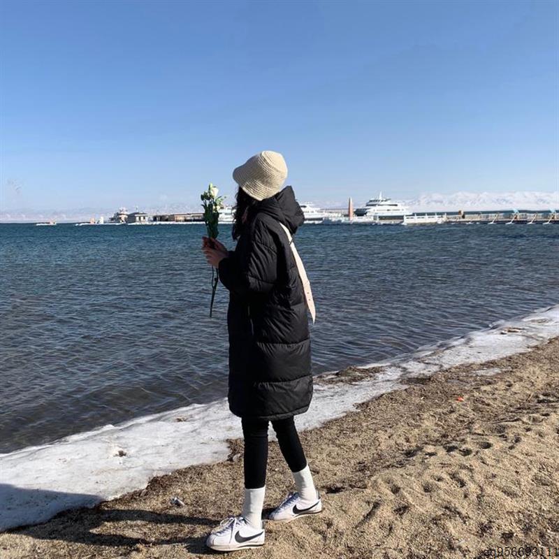 黑色连帽羽绒服女冬季白鸭绒中长款过膝轻薄外套2024年新款潮ins