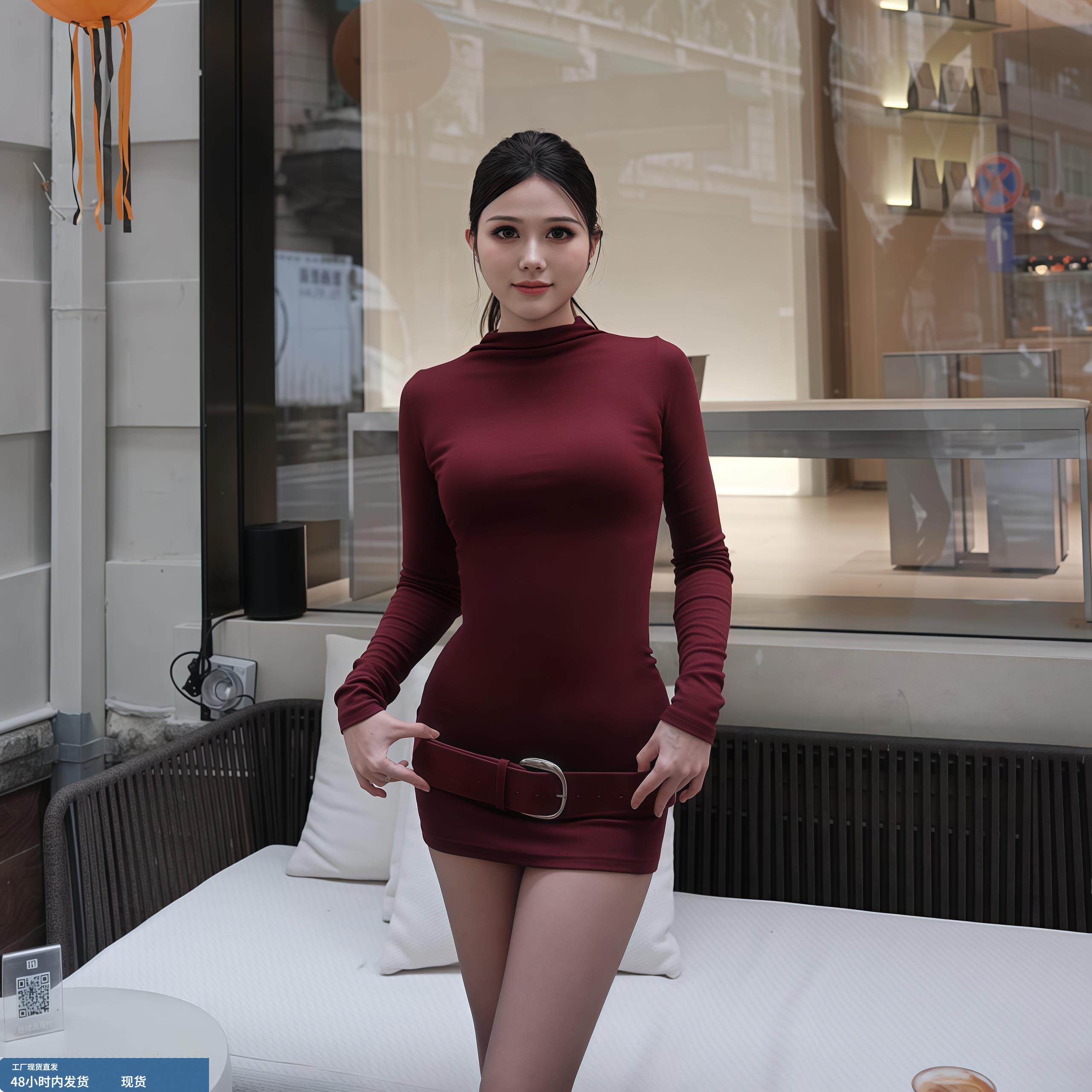 复古风辣妹气质修身半高领连衣裙女秋冬新款性感收腰包臀打底短裙