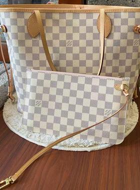 二手路易威登LV NEVERFULL 白色棋盘格中号手袋 24年芯片款