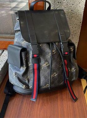 二手 GUCCI古驰superme黑花双扣式双肩包