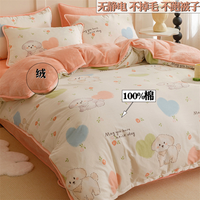 冬季ab面纯棉加牛奶绒被套单件