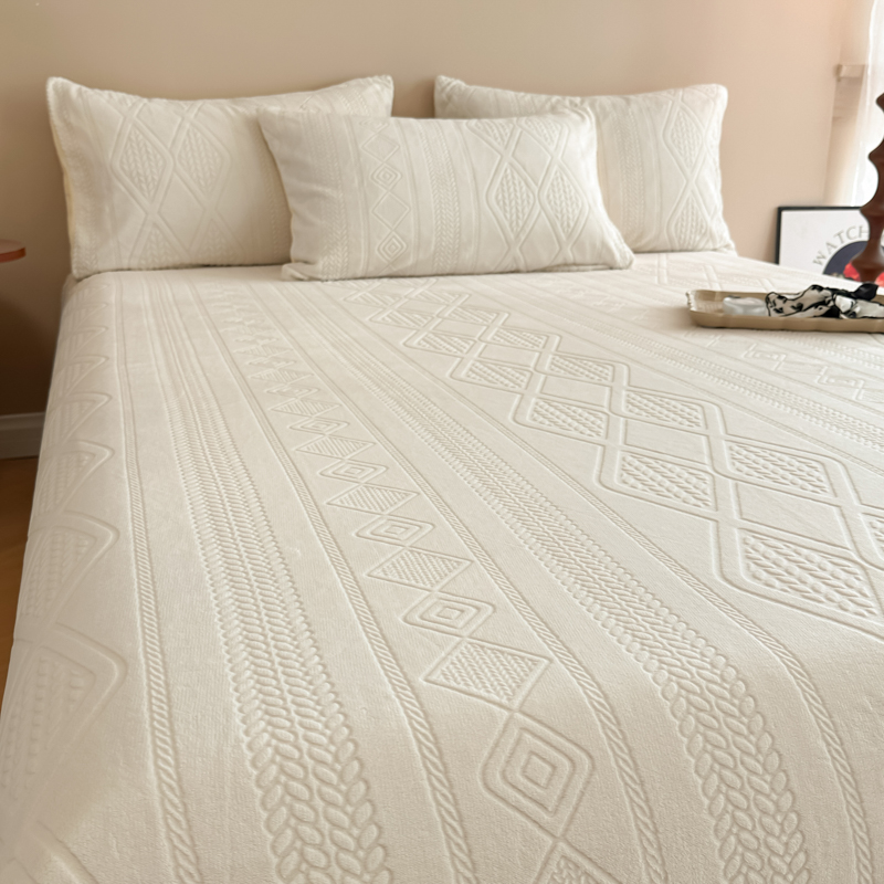 加厚雕花牛奶绒床单单件加绒被单