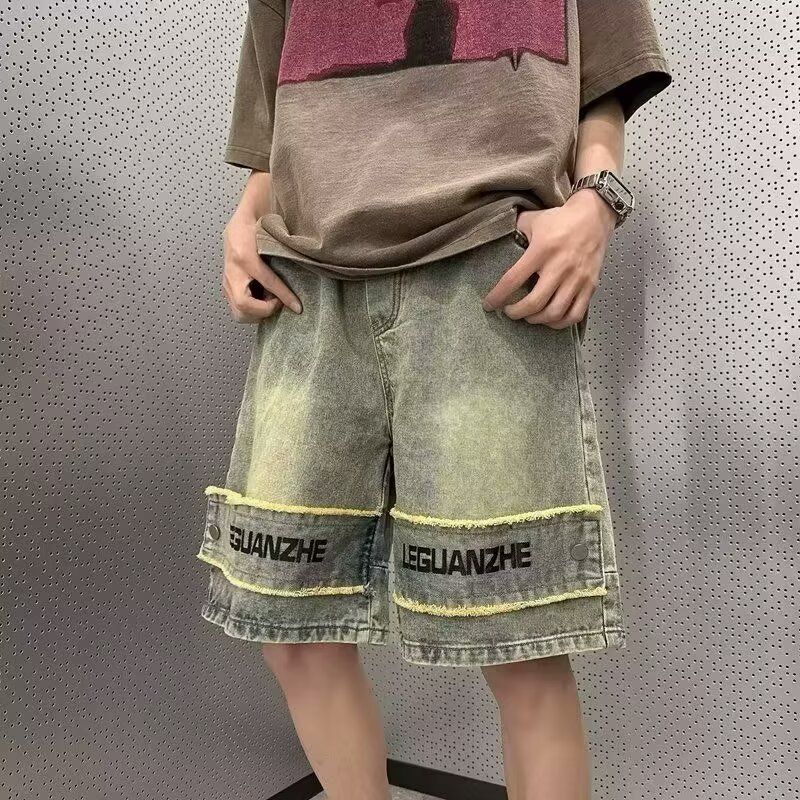 美式复古五分牛仔短裤男士夏季薄款直筒宽松裤子潮牌痞帅炸街外穿
