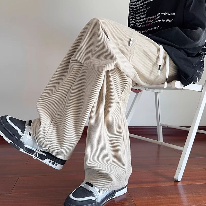 打褶工装休闲裤男春秋款2025新款宽松直筒潮牌痞帅炸街青少年裤子